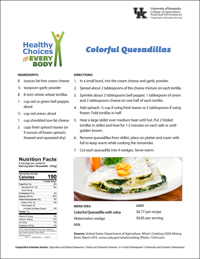 screenshot of quesadilla recipe with lots of words and a single image
